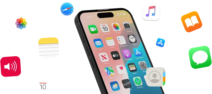 iPhone with floating iOS app icons being provisioned